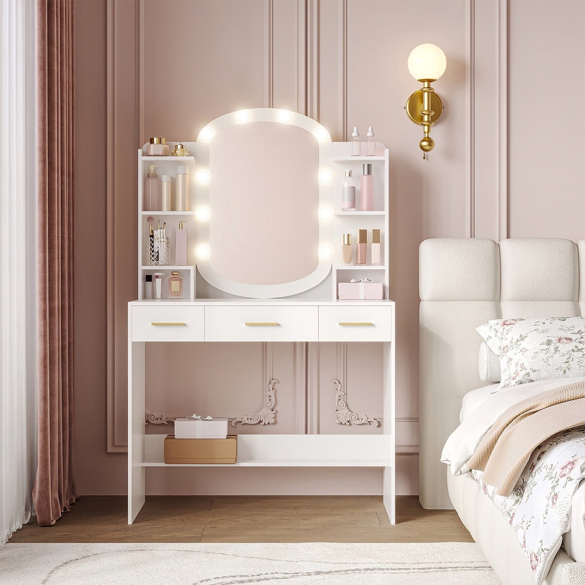 Kaptafel – Make-up Tafel – Dressoir – Toiletmeubel – Slaapkamermeubel – Wit – Ovale Spiege