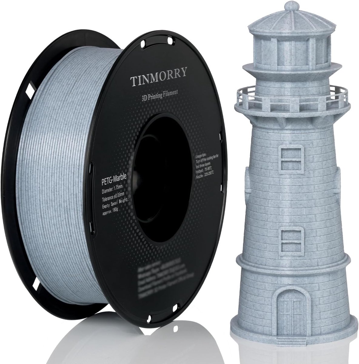 PETG Filament 1.75mm Grijs Marmer Effect - 1kg Spoel voor FDM 3D Printers
