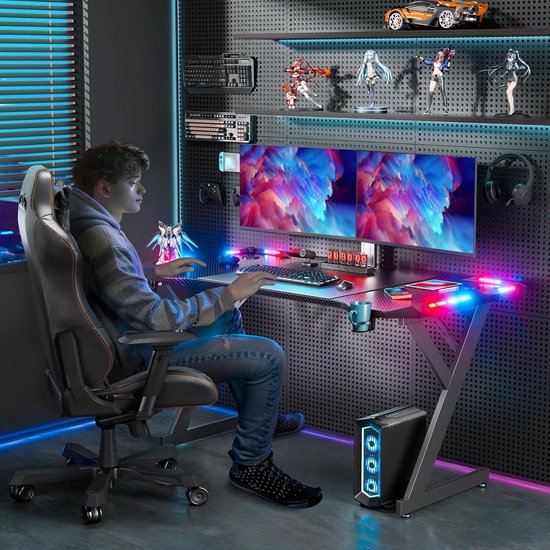 LED Gaming Bureau met Ergonomisch Ontwerp en Accessoires - 120x60 cm van Merkloos — afbeelding 5