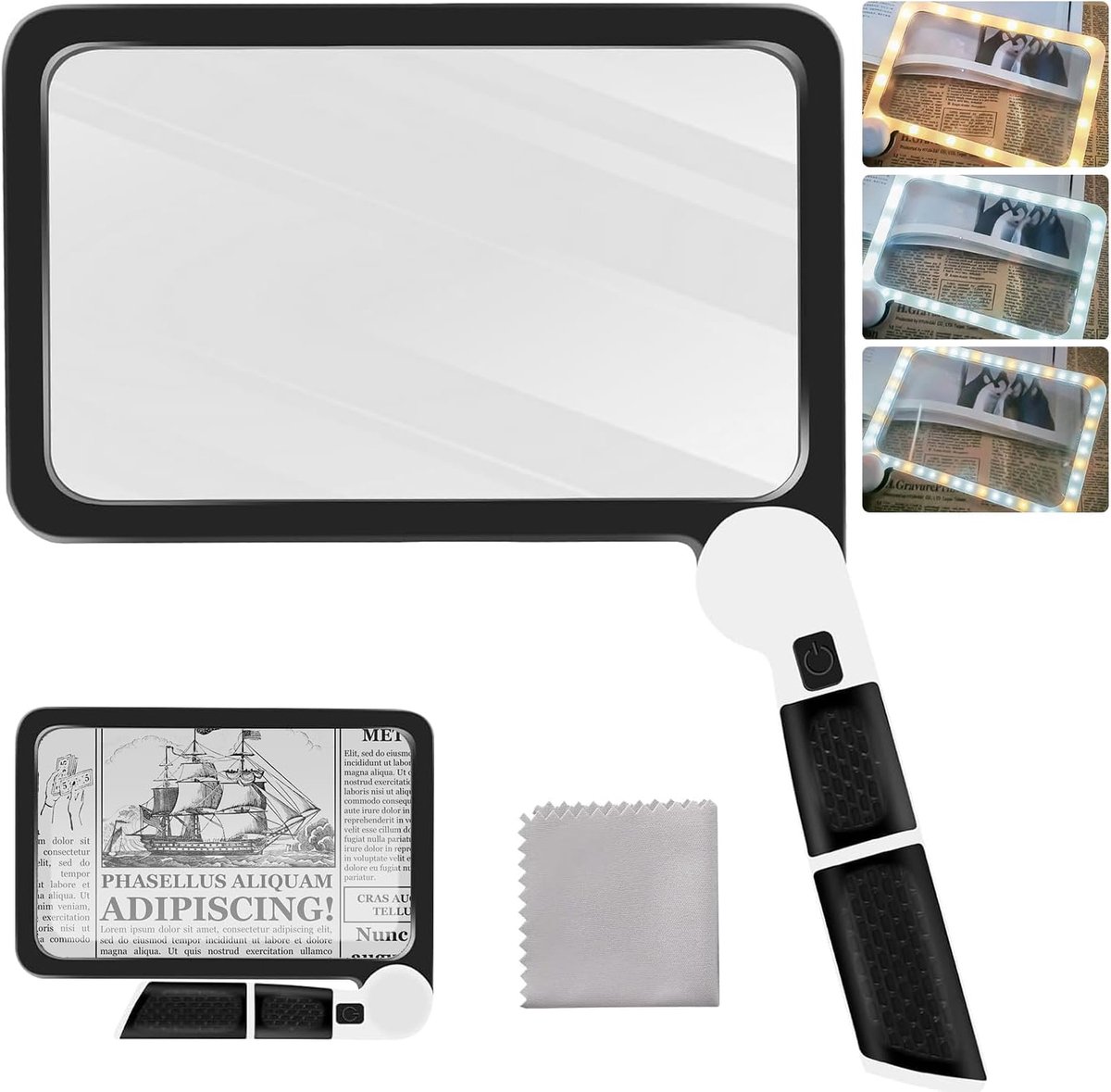 5X Loep met Licht, 48 LED Handmatige Volledige Paginaloep voor Lezen, Ouderen, Slecht Zicht, Opvouwbaar, Op Batterijen