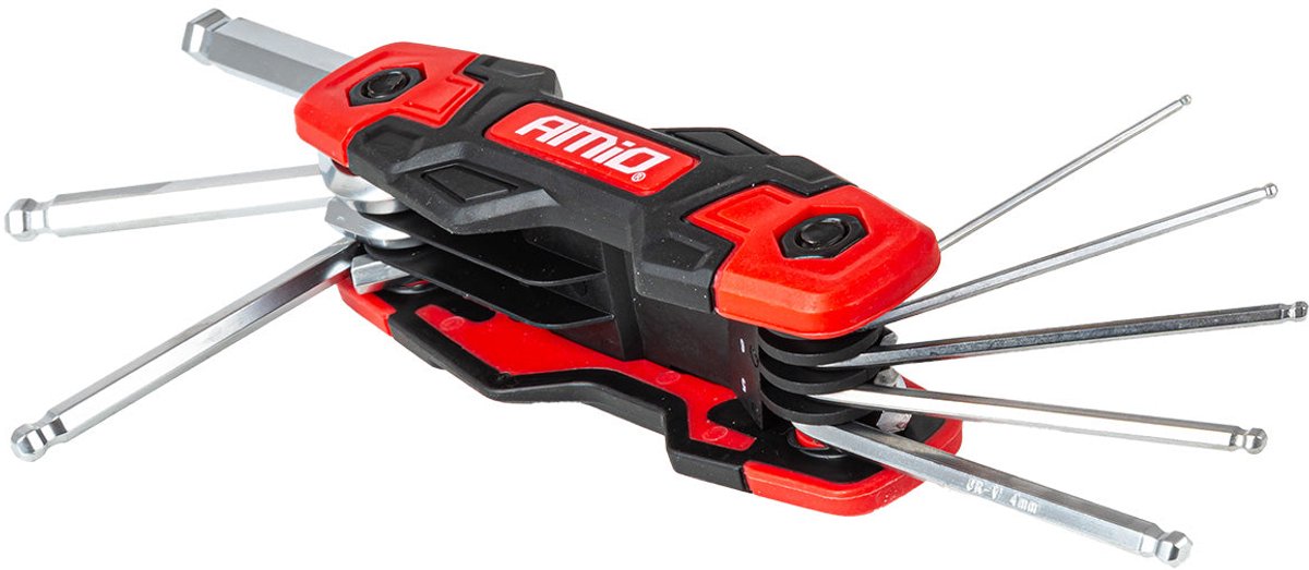 AMiO Opbouwbare Imbus Sleutelset 8 stuks CRV – Compacte 8-delige set voor montage en werkplaats met Bolpunt Hex Keys inbus