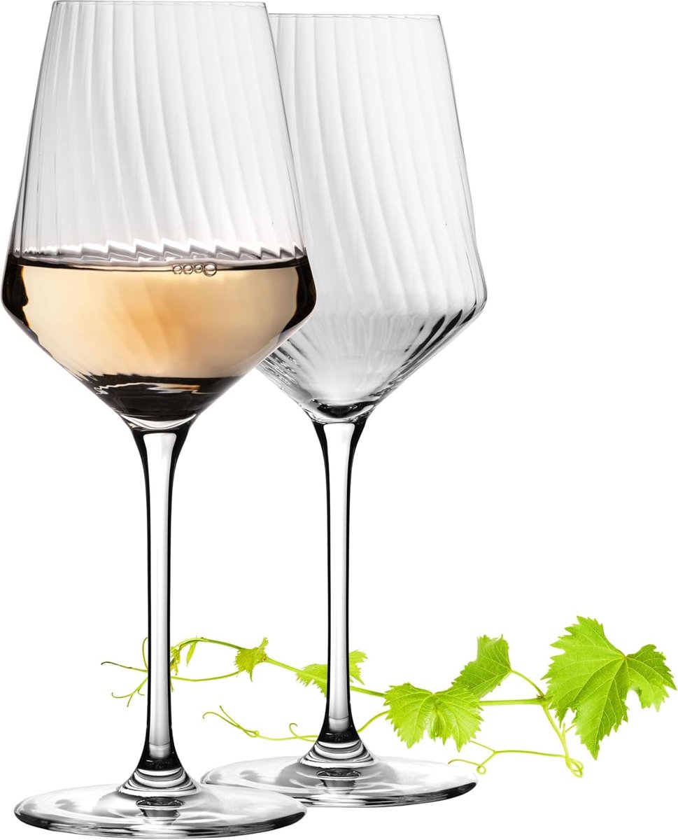 Set van 2 Witte Wijnglazen 460 ml Geribbeld Crystalline Glas Geschikt voor Riesling