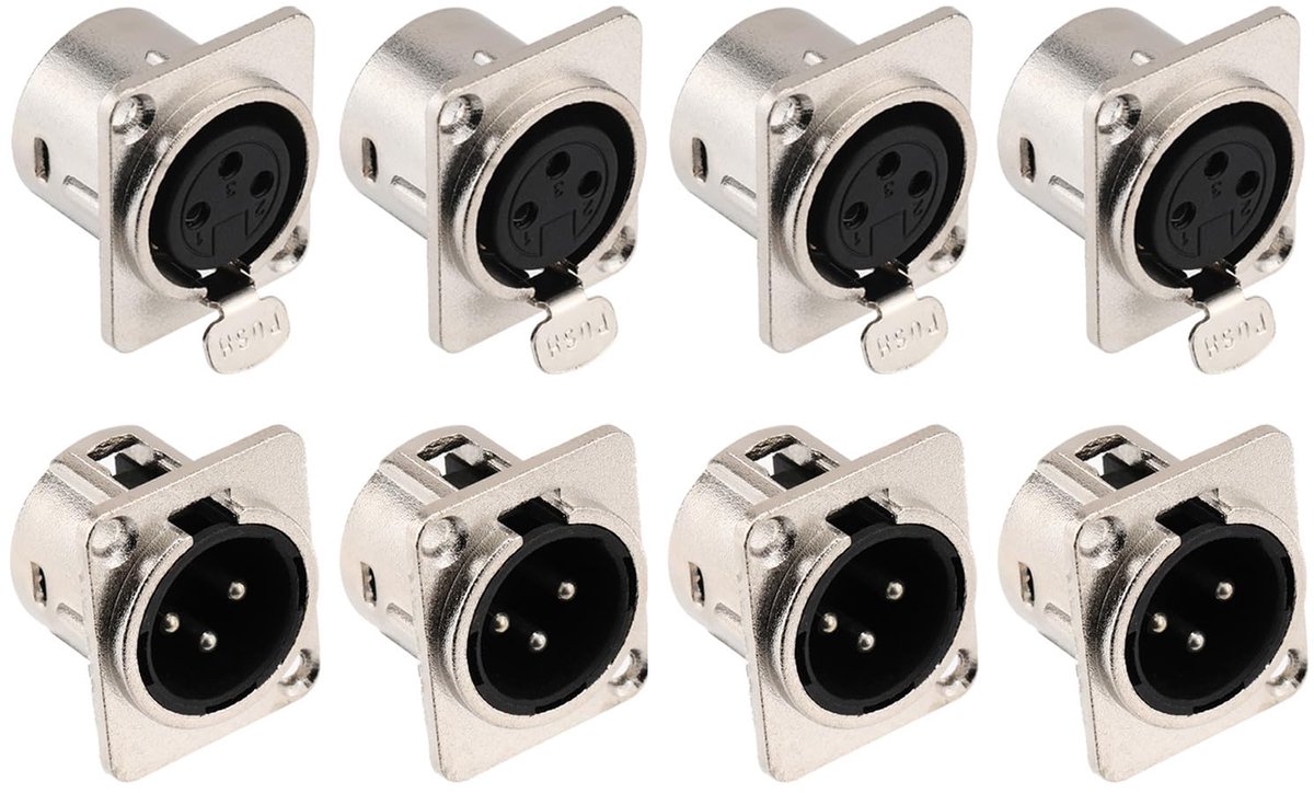 8 Stuks XLR Connectoren voor Microfoon en Luidspreker - 3-pins Paneelmontagestekker