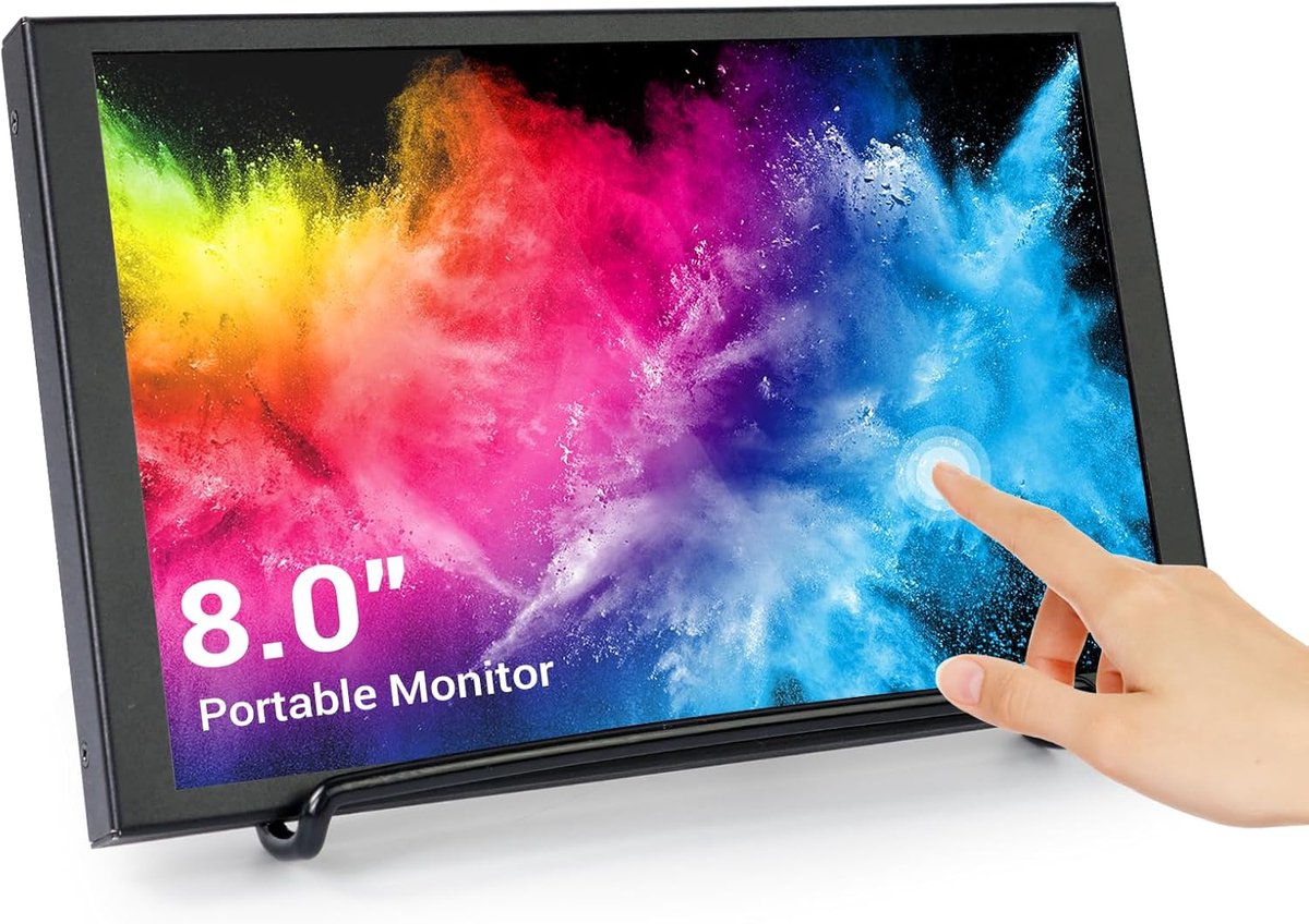 Touchscreen monitor 20,3 cm (8 inch) met ingebouwde luidsprekers en USB-aansluiting voor pc, laptop en gameconsoles