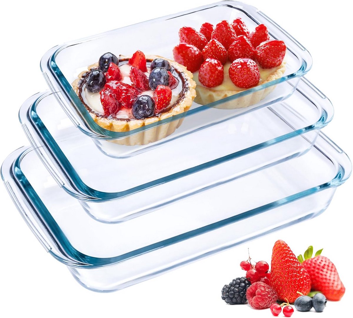 Set van 3 Rechthoekige Ovenschotels van Glas - Lasagnevormen & Vershoudbakken
