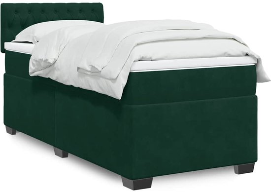 vidaXL - Sommier tapissier - avec - matelas - velours - vert foncé - 90x190 - cm