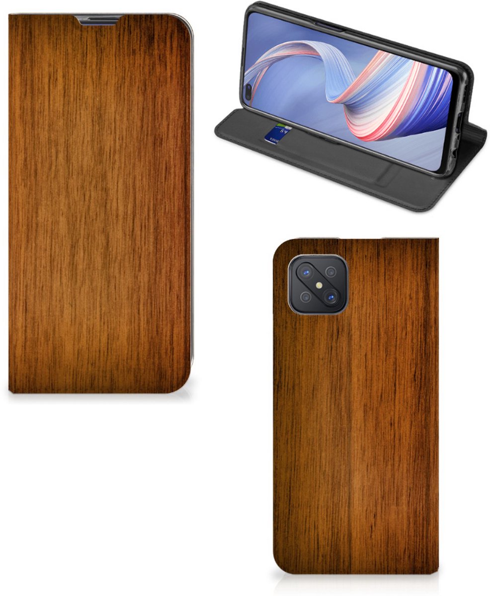 Book Case voor OPPO Reno4 Z 5G Book Wallet Case Donker Hout