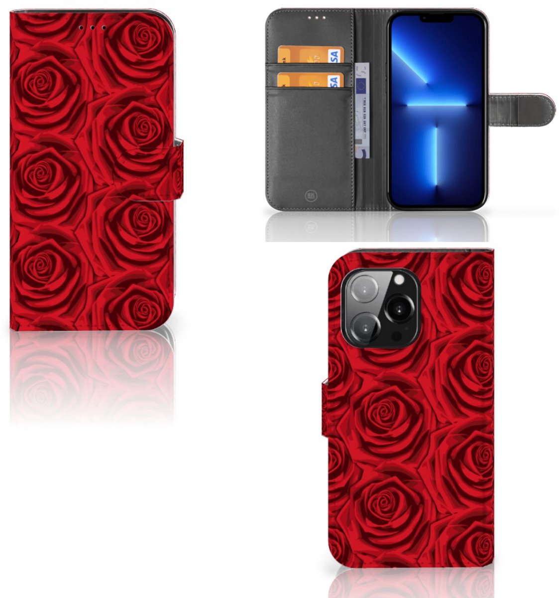 Boekhoesje voor iPhone 13 Pro Hoesje Red Roses