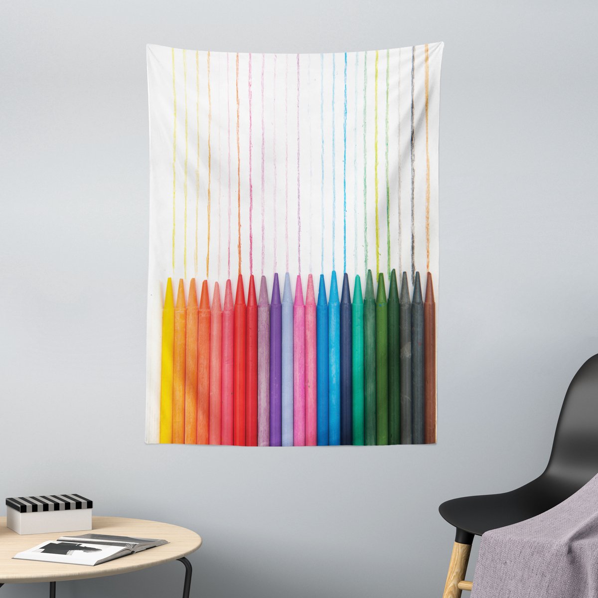 ABAKUHAUS Wandtapijt met waskrijtmotief, kleurenschaal voor verf en knutselprojecten, 110 x 150 cm, meerkleurig Veelkleurig