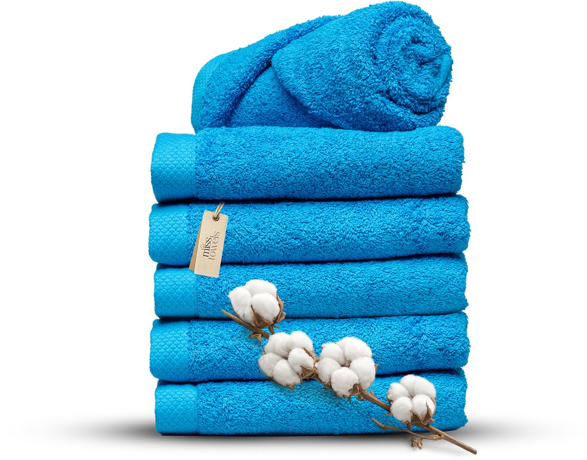 Miss Towels 50x100 Handdoeken Set 6 st. - 5 sterren Hotelkwaliteit - Badtextiel - Luxe Badhanddoeken - Zachte Badlakens - Turquoise - Made in Portugal