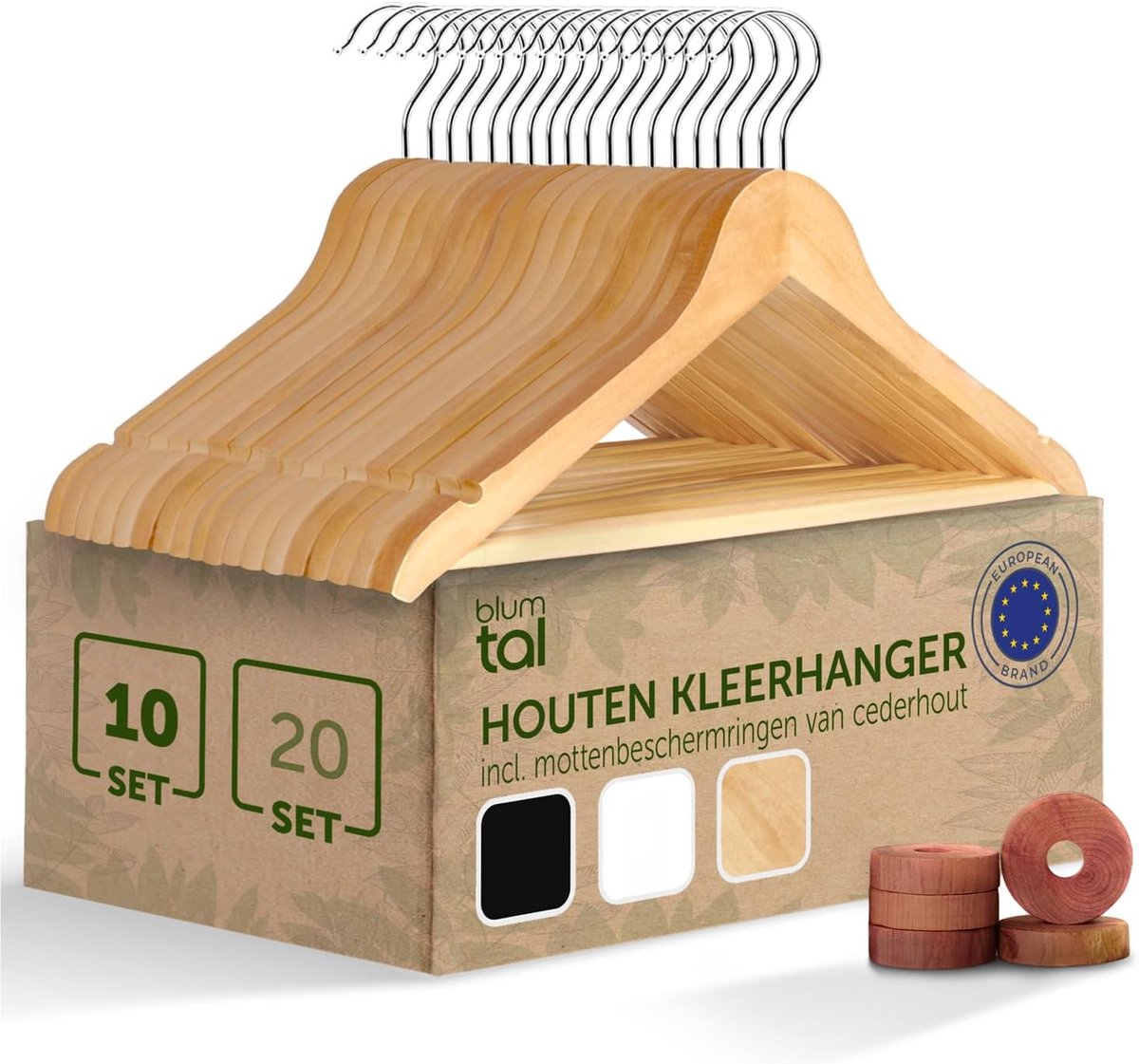 Set van 10 Houten Kledinghangers - Antislip en Draaibare Haak