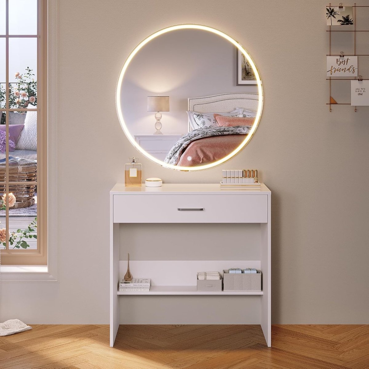 Make-uptafel met grote lade en opbergruimte - Wit, 80 x 40 x 77 cm