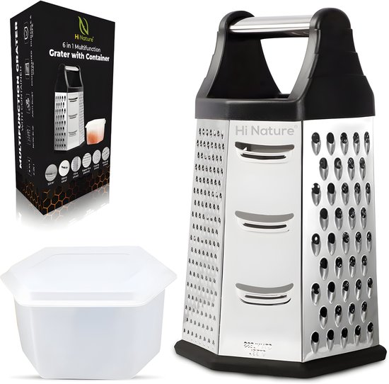 uandu Keukenrasp, dubbele kantiek, grof en fijn rasp, met opvangbak, rasp van roestvrij staal, antislip, geschikt voor fruit, groenten, kaas, kaas, knoflook, groenterasp, keuken, wit