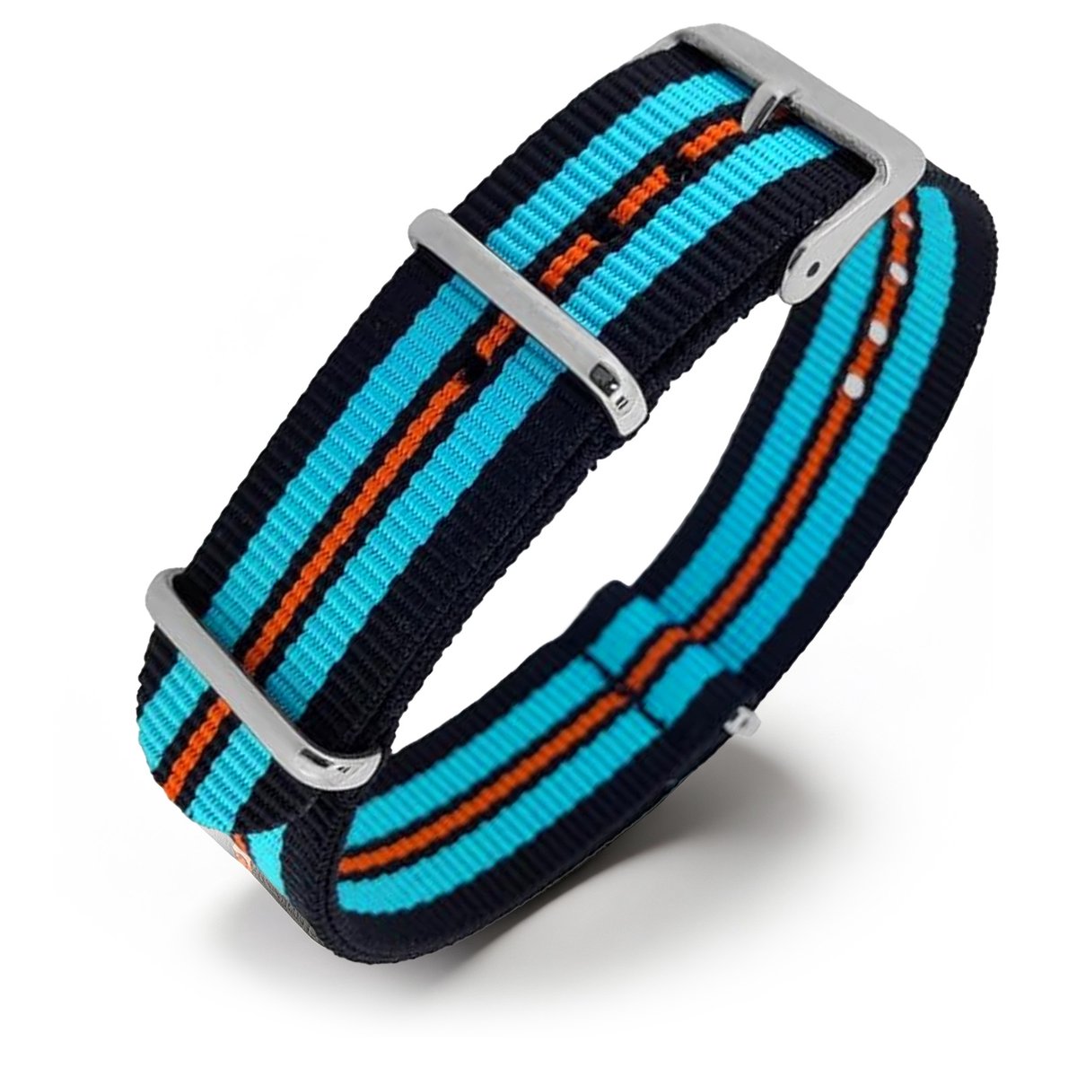 NATO Horlogeband G10 Military Nylon Strap - Zwart Lichtblauw Oranje 22mm