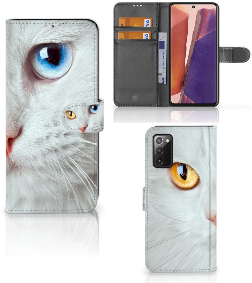 Samsung Galaxy Note 20 Telefoonhoesje met Pasjes Witte Kat