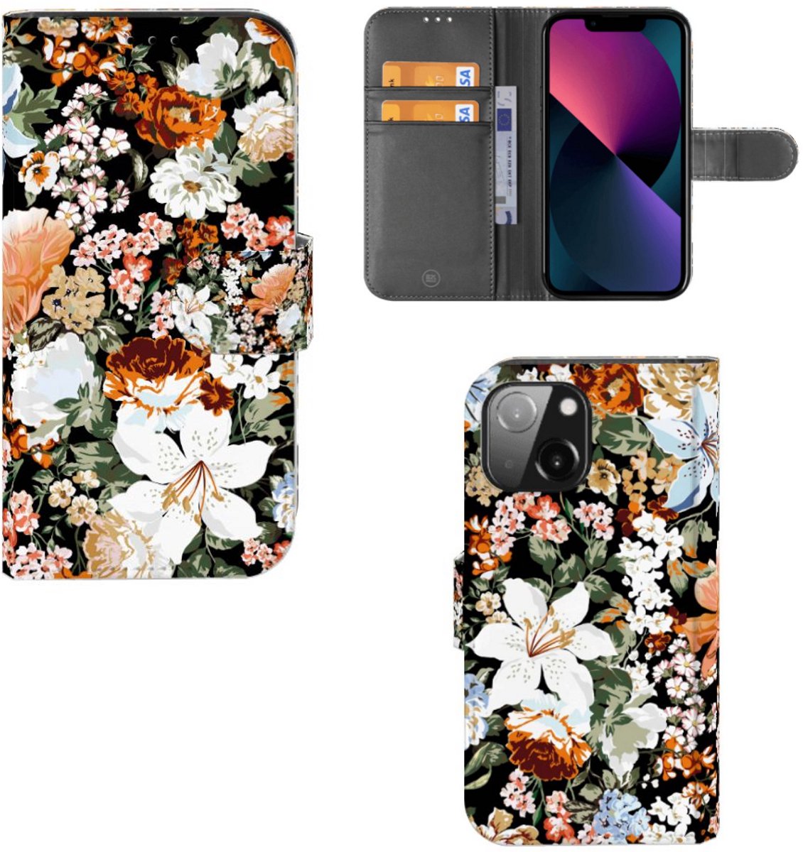 Boekhoesje voor Hoesje voor iPhone 13 Mini Dark Flowers