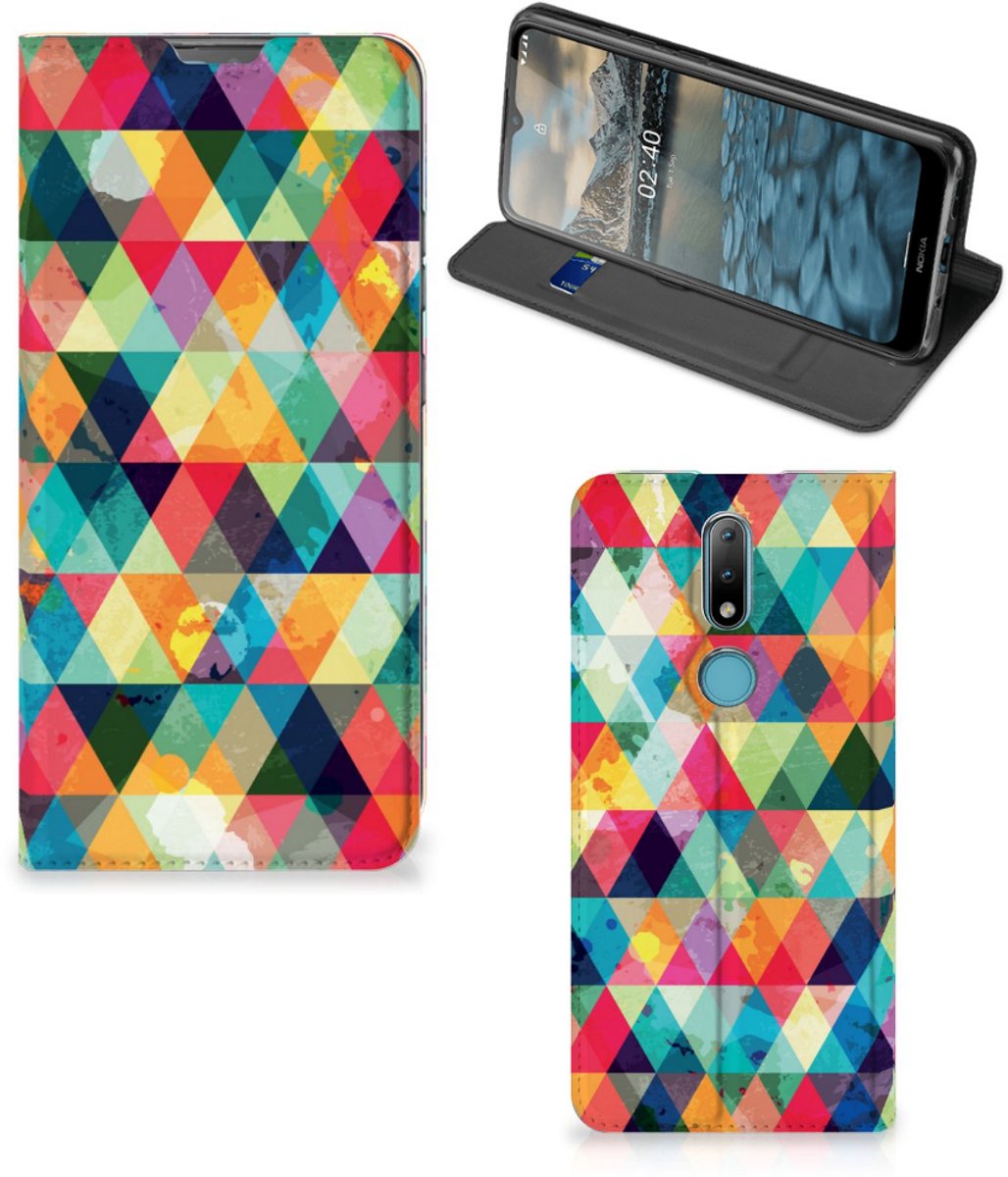Nokia 2.4 Hoesje met Magneet Geruit