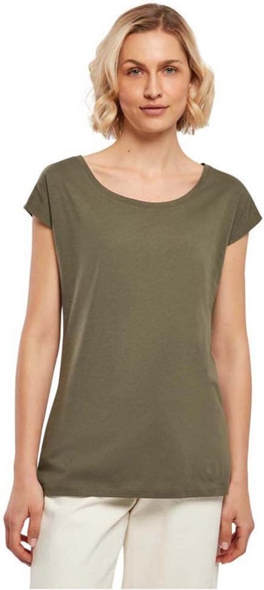 Dames T-shirt met brede hals - Olijfgroen - XXL