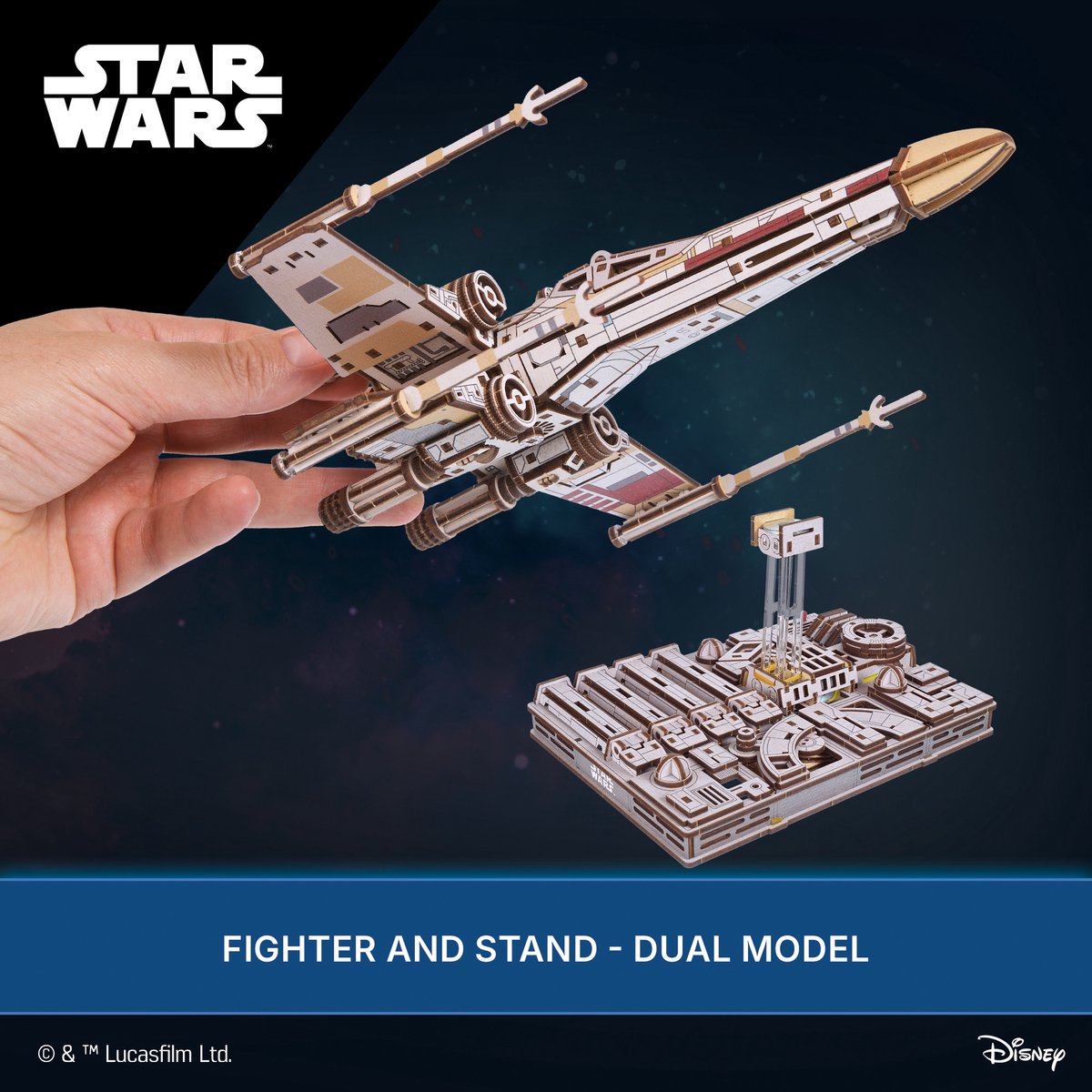 UGEARS 3D Modelbouw - Luke Skywalker's X-Wing Starfighter - Star Wars - Mechanisch Bouwpakket Hout - Educatief Speelgoed — afbeelding 4