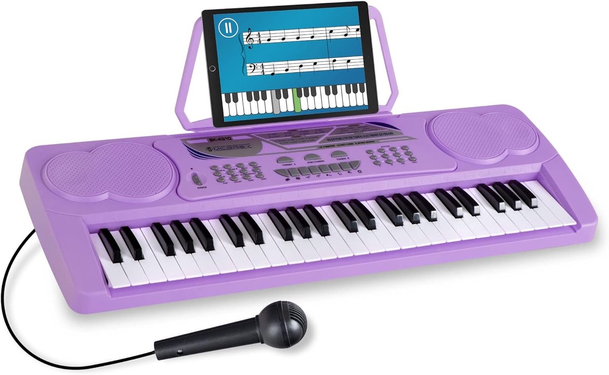 49-toetsen keyboard met muziekhouder in paars