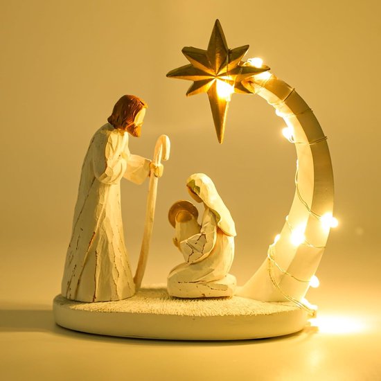 Kerststal met LED-verlichting en figuren - Decoratie voor binnen