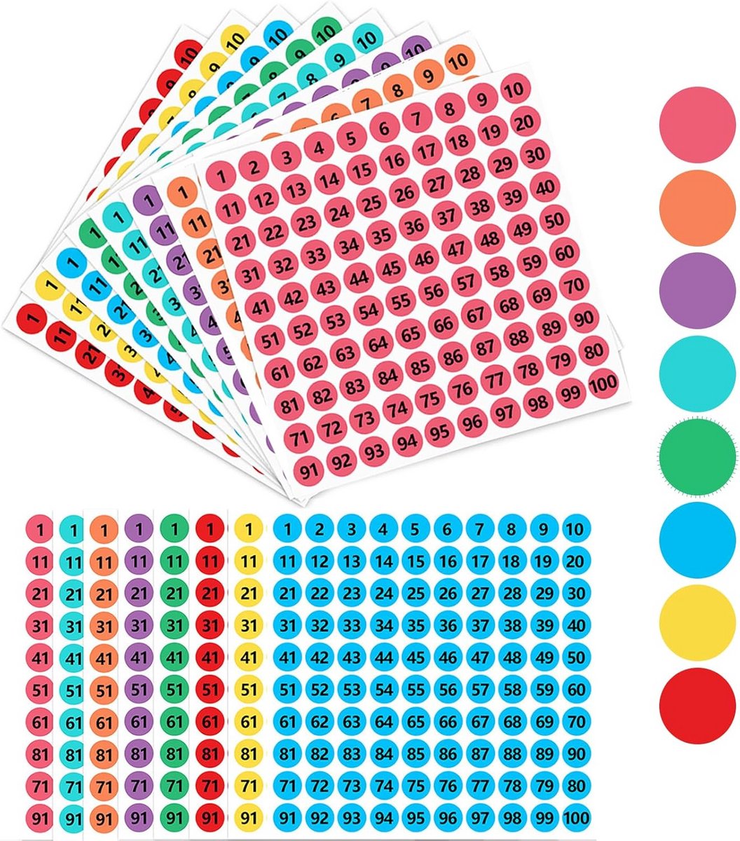 Pakket van 1600 Kleurrijke Nummerstickers voor Etiketteren