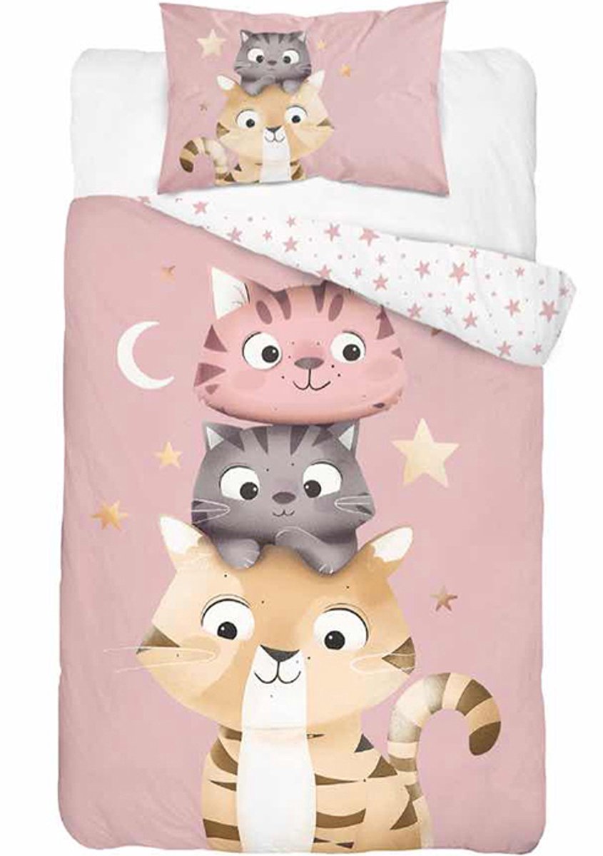 Baby Dekbedovertrek Funny Cats Poederroze 100x135 + 40x60 cm