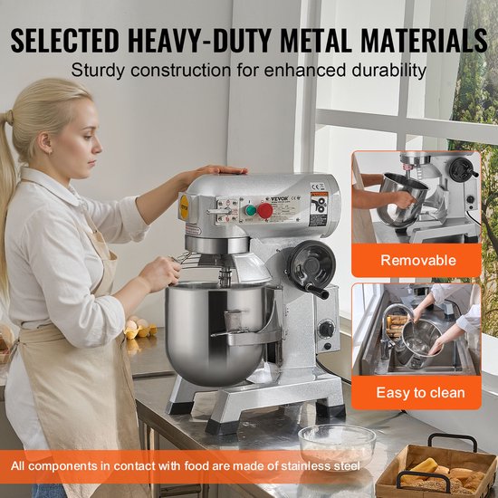 Commerciële Standmixer 20 Qt - 18,7 Liter RVS Kom - 1100W - 3 Snelheden - Deeghaak - Platte Klopper - Draadgarde - Automatische Beveiliging - Keukenmixer voor Horeca Bakkerij van Merkloos — afbeelding 2