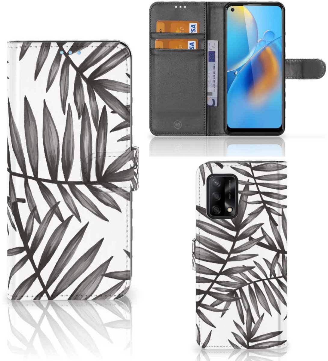 OPPO A74 4G Hoesje Leaves Grey