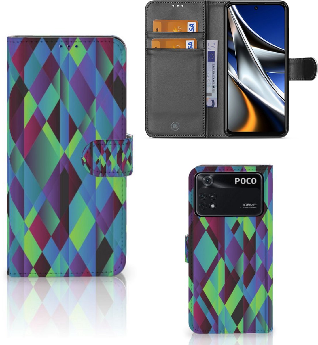 Xiaomi Poco X4 Pro 5G Book Case Abstract Green Blue
