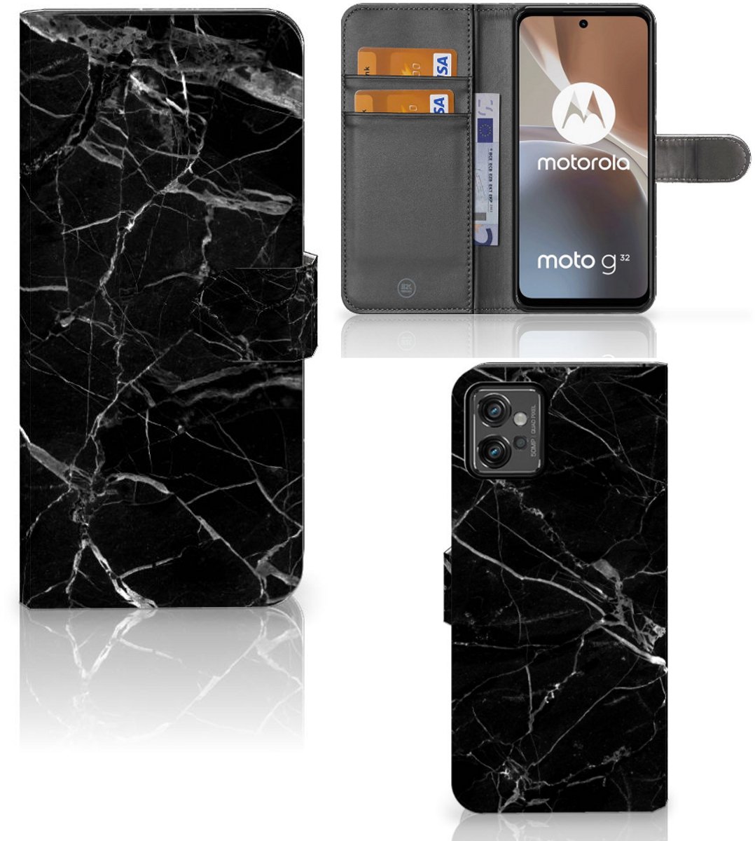 Motorola Moto G32 Bookcase Marmer Zwart - Origineel Cadeau Vader
