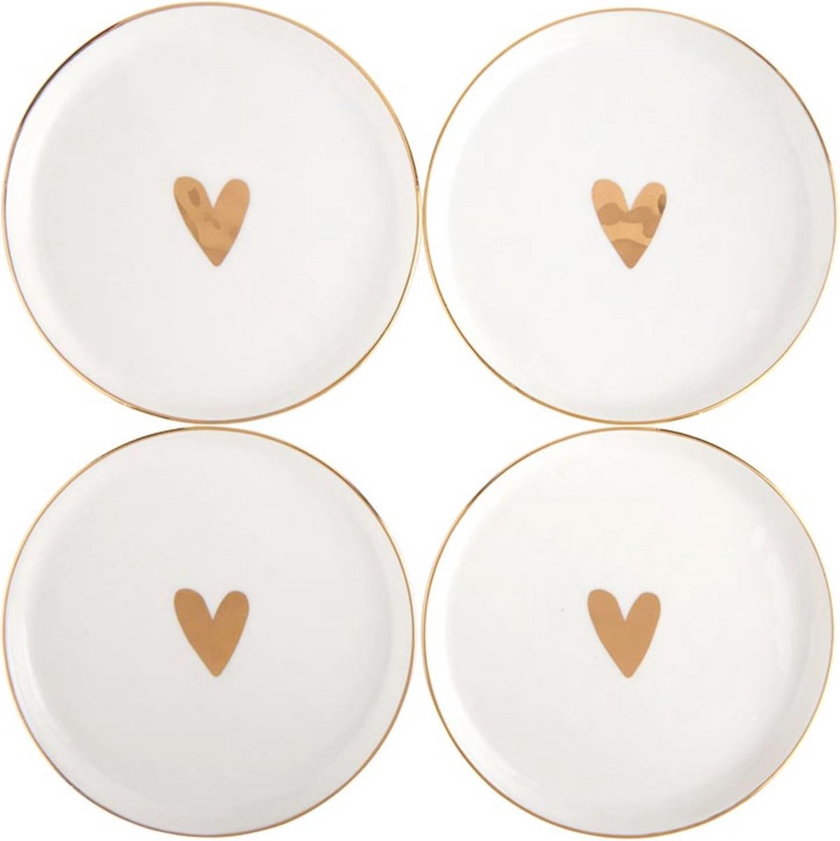 Set van 4 Witte Keramische Dessertborden met Gouden Hart, 13,2 cm