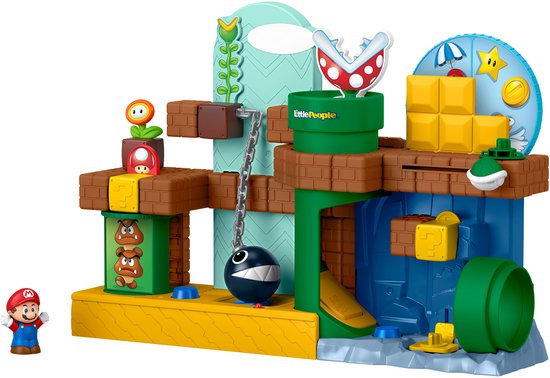 Fisher-Price Little People Mario's Adventure Playset met Mario, Piranha Plant, Chain Chomp en Goomba's.