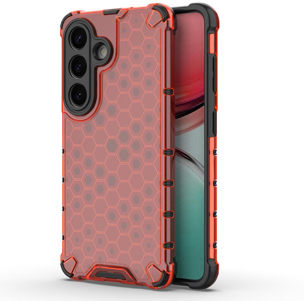 Mobigear Hoesje geschikt voor Samsung Galaxy S26 Telefoonhoesje Hardcase | Mobigear Honeycomb Backcover Shockproof | Schokbestendig Galaxy S26 Telefoonhoesje | Anti Shock Proof - Rood
