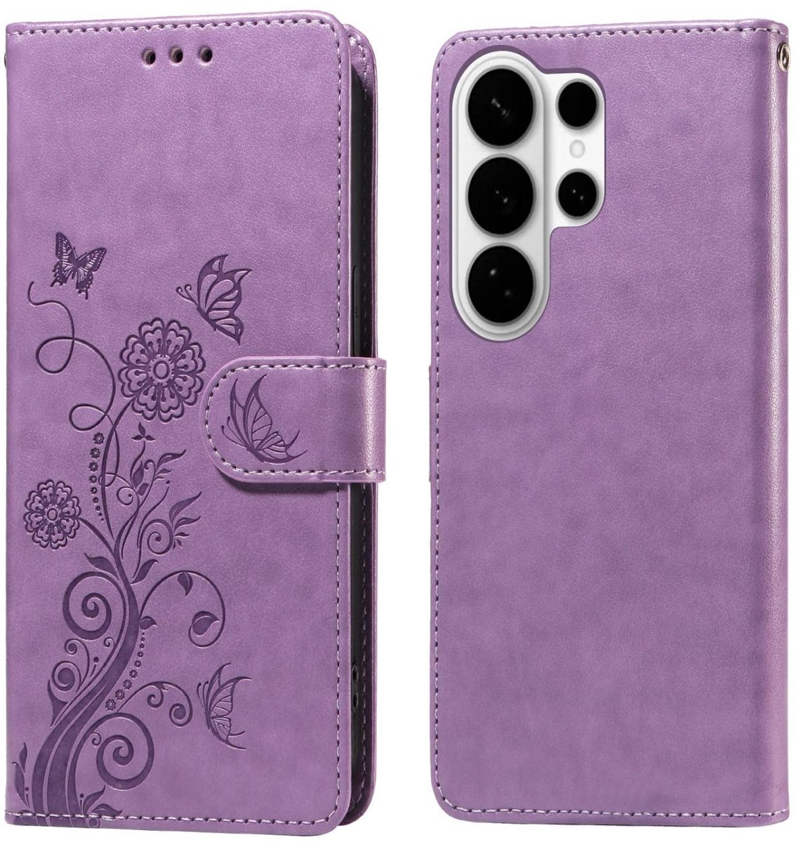 Mobigear Telefoonhoesje geschikt voor Samsung Galaxy S26 Ultra Hoesje | Mobigear Flowers Bookcase Portemonnee | Pasjeshouder voor 3 Pasjes | Telefoonhoesje voor Pinpas / OV Kaart / Rijbewijs - Paars