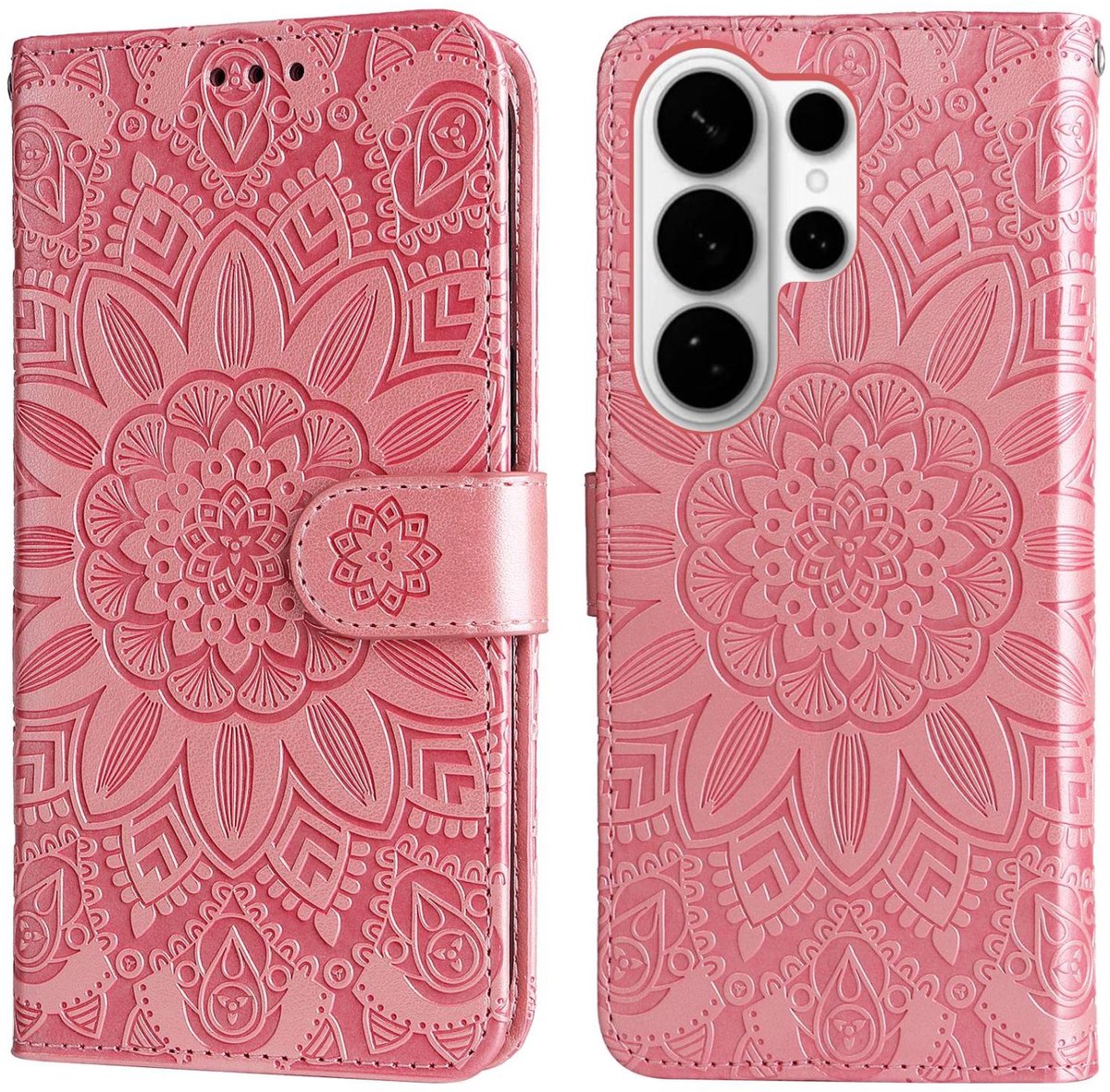 Mobigear Telefoonhoesje geschikt voor Samsung Galaxy S26 Ultra Hoesje | Mobigear Sunflower Bookcase Portemonnee | Pasjeshouder voor 3 Pasjes | Telefoonhoesje voor Pinpas / OV Kaart / Rijbewijs - Roségoud