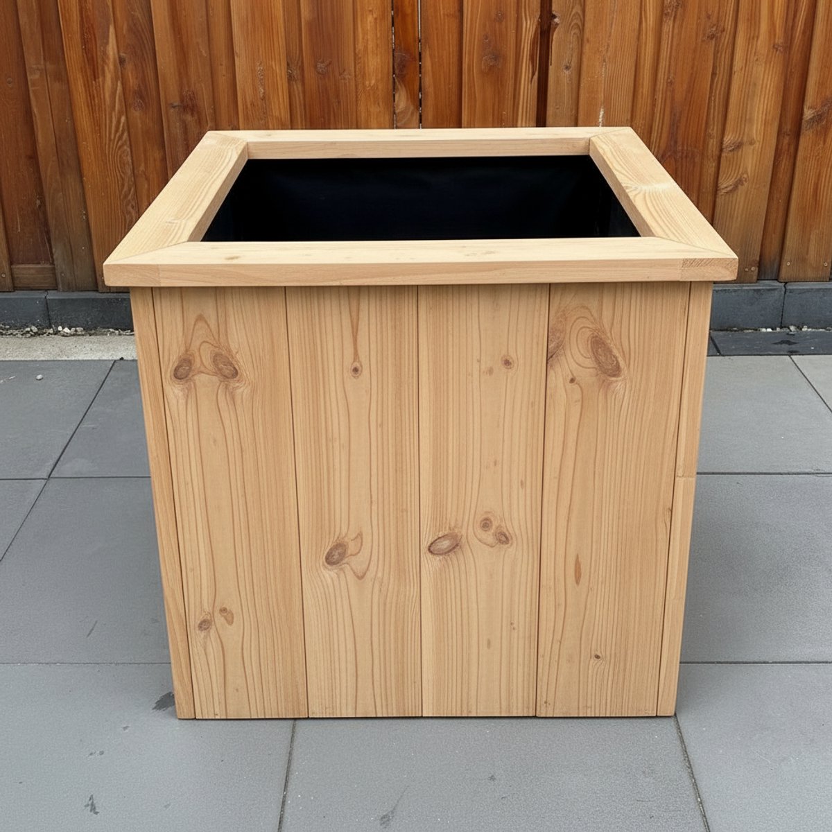 Handgemaakte Houten Douglas Plantenbak met worteldoek - Naturel bruin - Handgemaakt - 75x75x80 cm vierkante plantenbak voor tuin - Terras - Balkon - buiten - Luxe Bloembak
