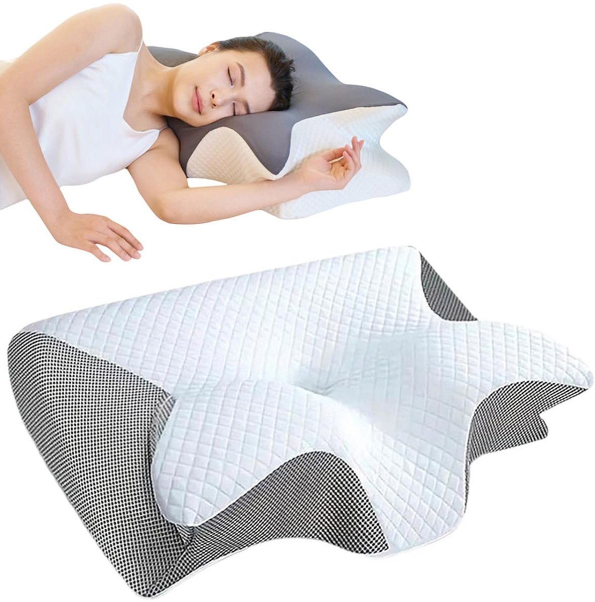 Ondersteuningskussen - 2-in-1 ergonomisch nekkussen - traagschuimkussen, kussens met verbeterde dikte, cervicale ondersteuning voor een betere slaap, comfortabel