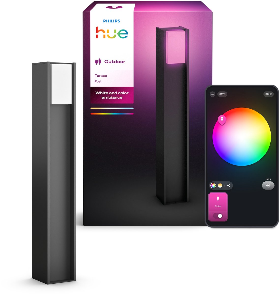 Philips Hue Turaco hoge sokkellamp - Tuinverlichting - Antraciet grijs - IP44 - Wit en gekleurd licht - 1100 lumen - Bediening via onze app of met je stem - Compatibel met Matter