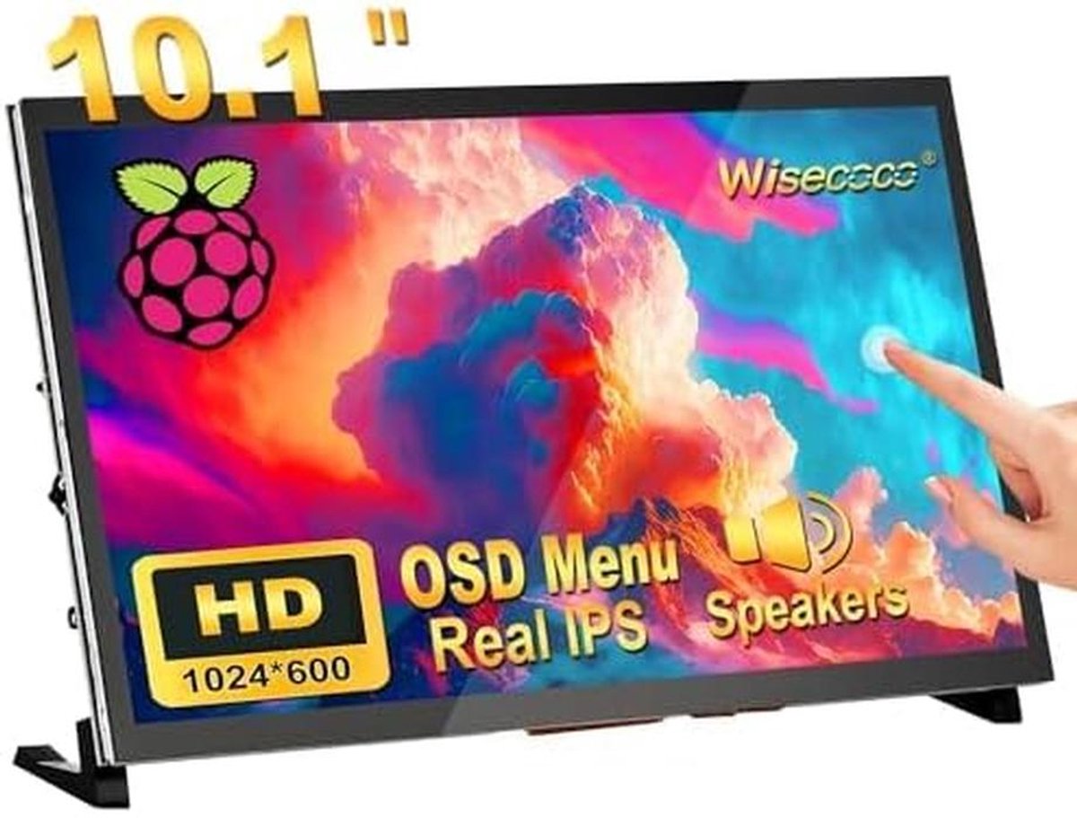 10,1 Inch Draagbare IPS Touchscreen Monitor 1024x600 met Ingebouwde Speakers voor Raspberry Pi en Windows