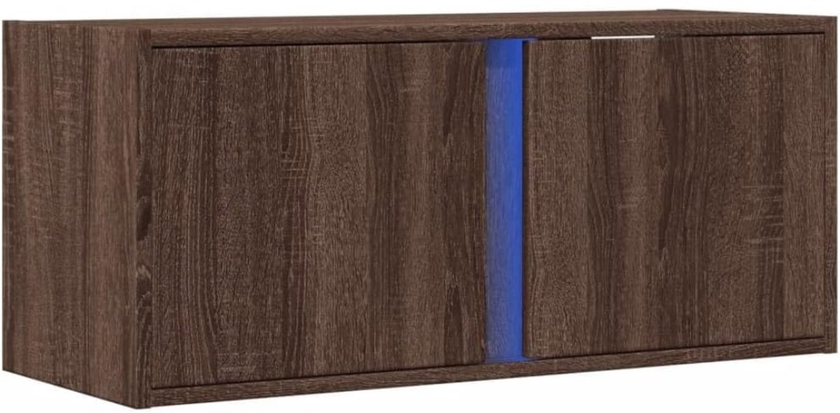 TV-wandkast hangend – Urbanhome LED TV-meubel – Lowboard televisiekast voor woonkamer – Bruin eiken-look – Met RGB-verlichting – 80 cm