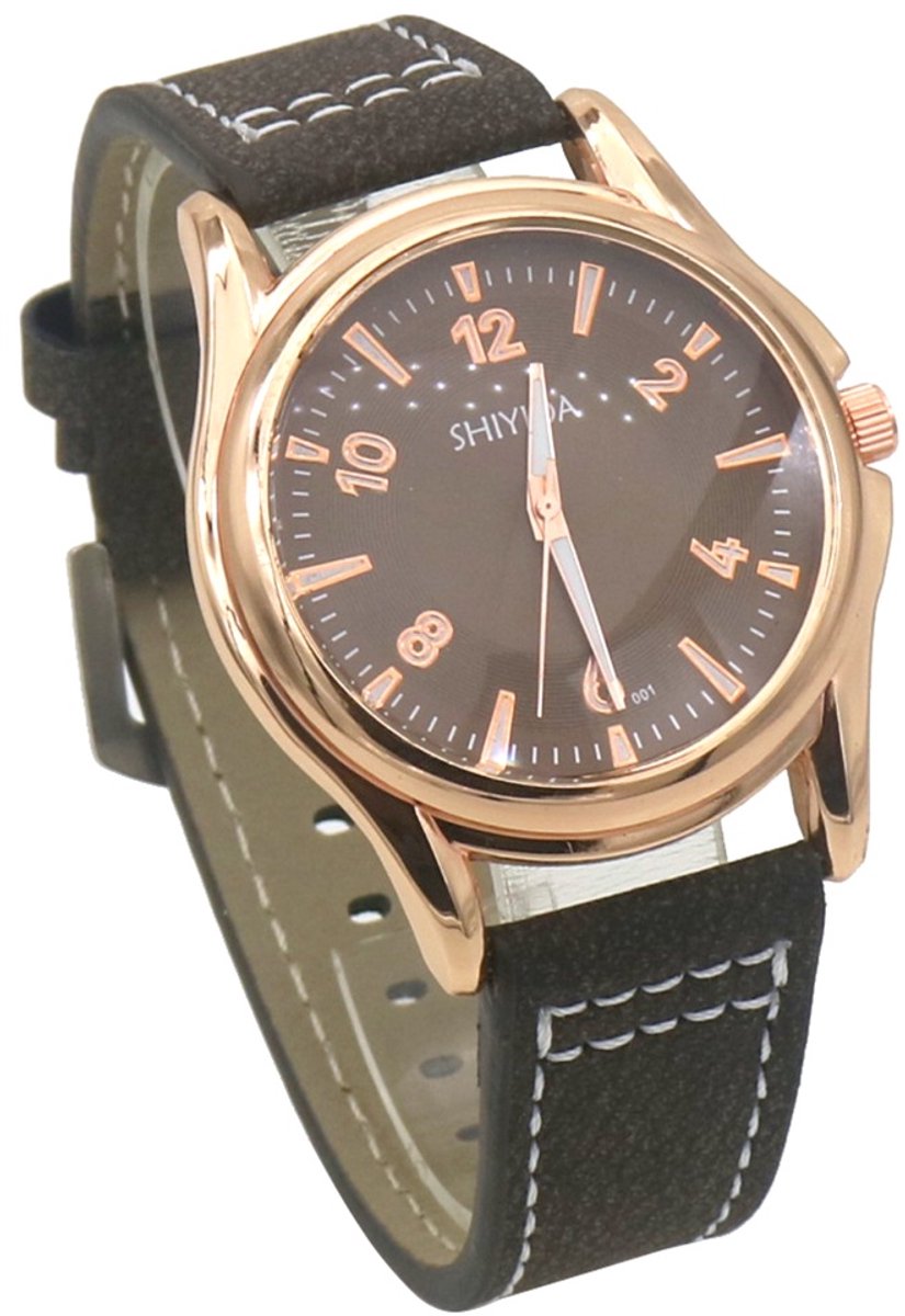 Horloge - quartz - PU band - bruin - unisex