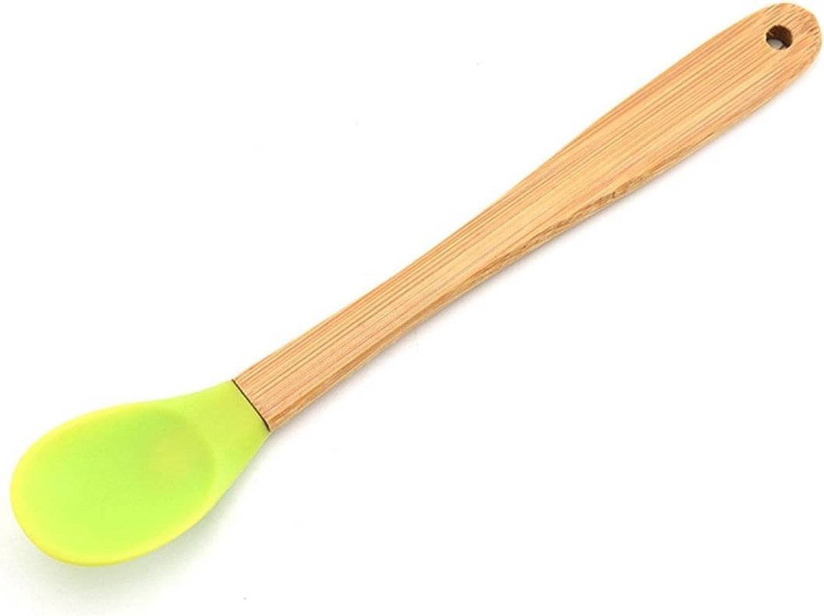 Groene Siliconen Mini Spatel met Bamboe Handvat voor Koken en Bakken