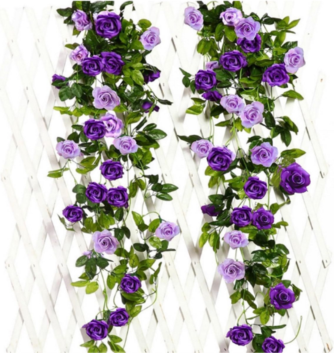 BOG Set Van 2 Kunstrozen Slinger 240cm - Hangende Nepbloemen Voor Binnen En Buiten - Bruiloft Muurdecoratie - Paars Twee-Kleurig