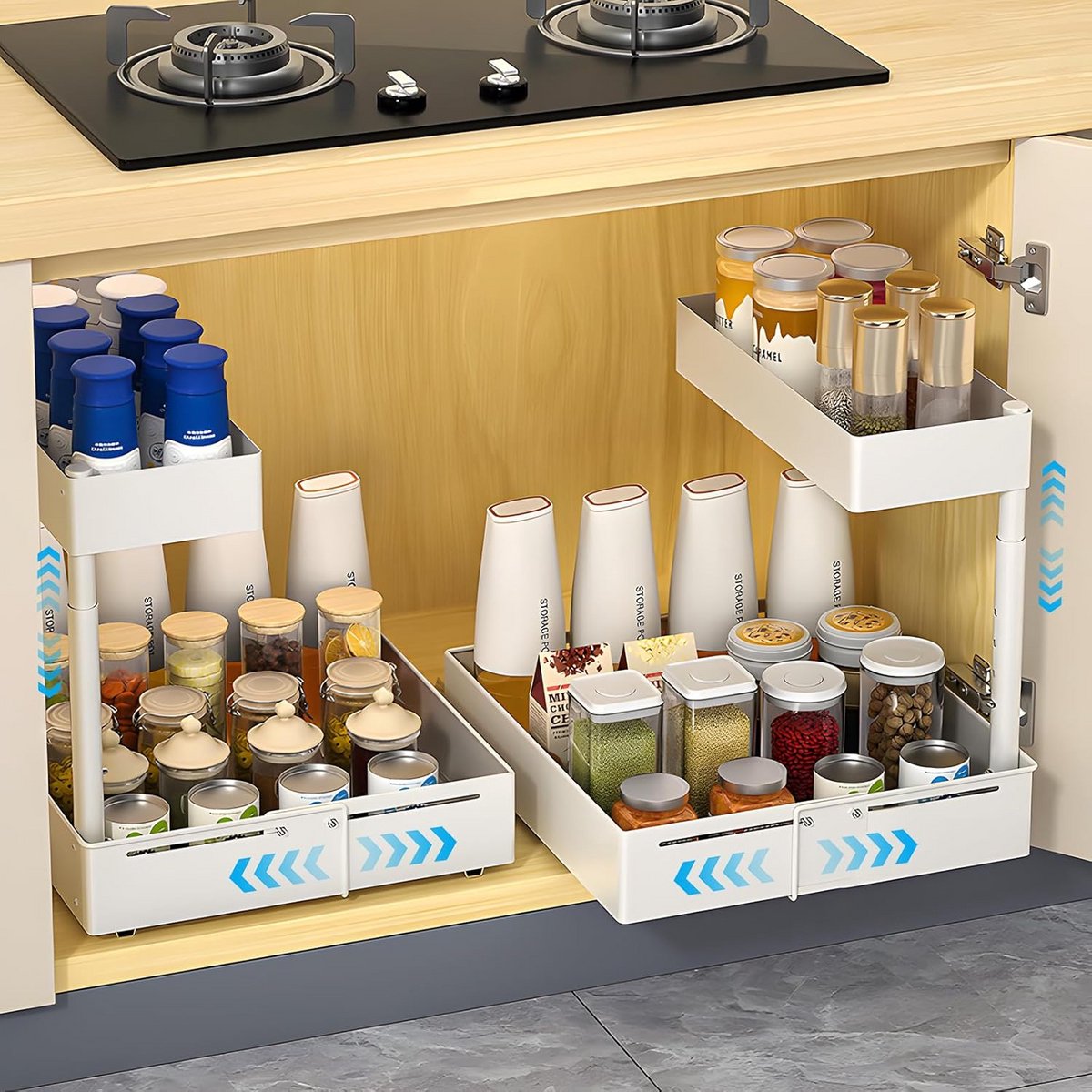 Uittrekbaar Onderkast Rek voor Keuken en Badkamer - 2 Etages Organizer