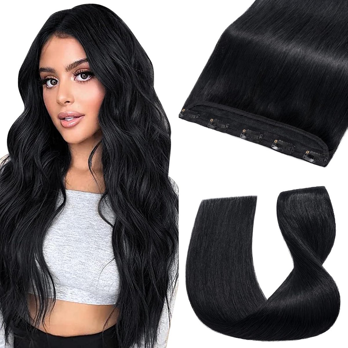 Haarverlenging met Clips 100% Echt Remy Menselijk Haar 35 cm Recht