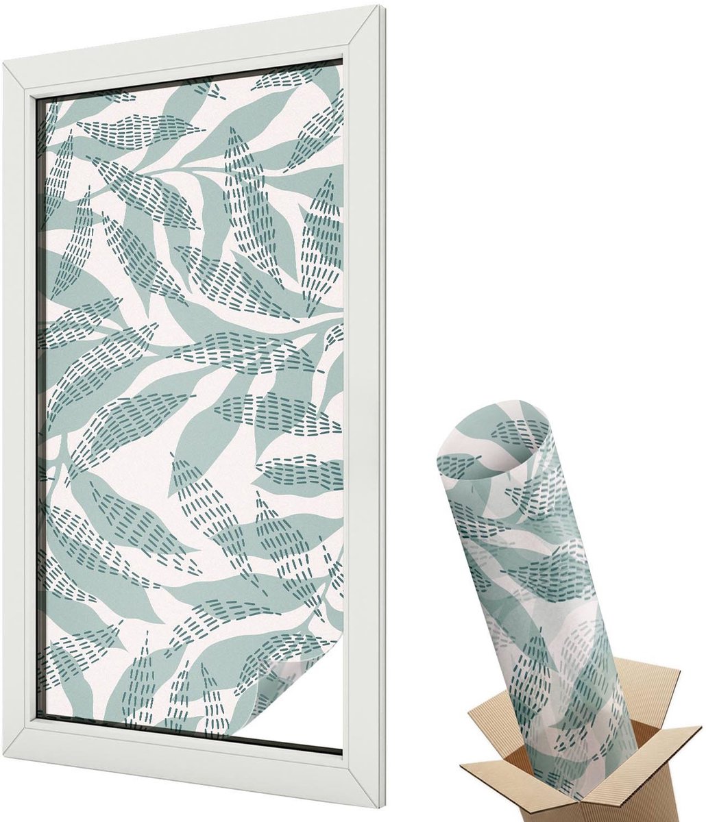Wallfluent Glas in Lood Raamfolie - Groene bladeren Glas in Lood Folie - 50x100 cm - Groente Plakfolie Raam Glas in Lood - Decoratieve Plakfolie Glas in Lood - Voor de woonkamer, voor het kantoor, voor de hal - Glas in Lood Folie voor Raam