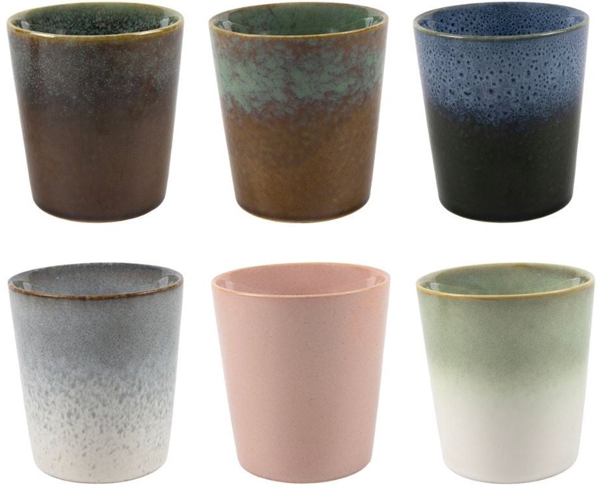 Studio Tavola Cappuccino Kopjes Wind - Set van 6 300 ml Aardewerk - Gemixte Tinten - Vaatwasser- & Magnetronbestendig