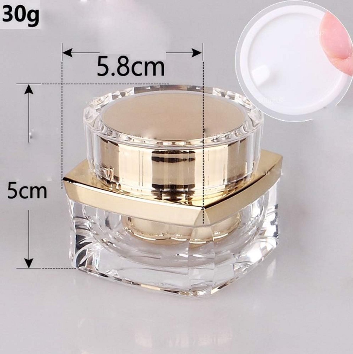 Luxe Hervulbare Acryl Pot 30g voor Crème en Make-up - Transparant met Gouden Dop