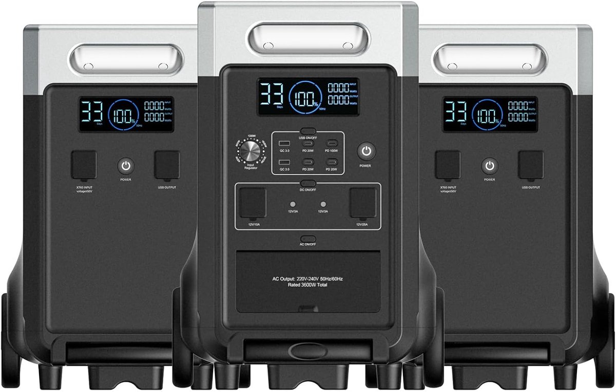 AFERI P310 Draagbare Powerstation met 2x Uitbreidingsbatterijen - 11520Wh LiFePO4 Batterij en 2200W AC Uitgangen (4000W Piek) - Voor Thuis - Kamperen - RV en Off-Grid Gebruik